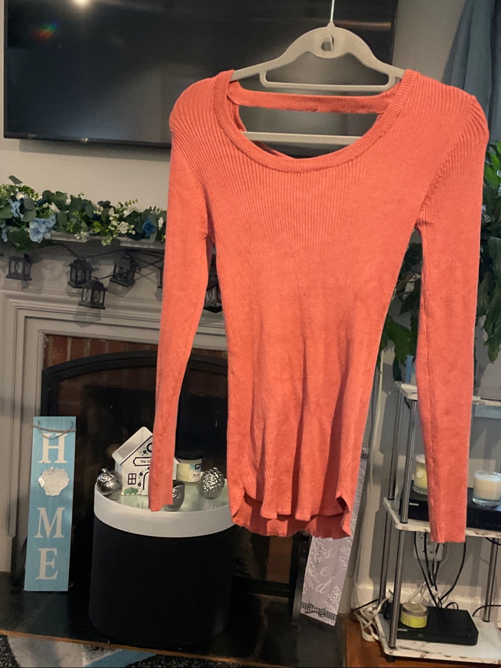 Derek Heart Coral Ribbed Long Sleeve Crewneck Top